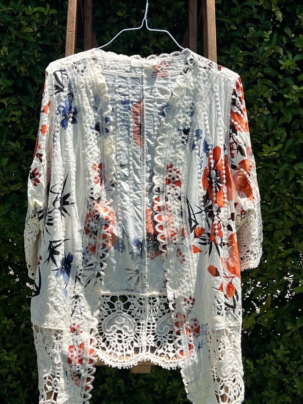 Solitaire Floral Boho Crochet Lace Kimono Duster Cover up Cardigan Size 2X